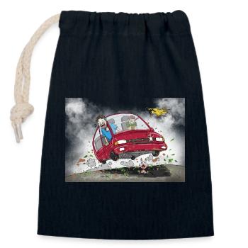 Conservationists on their way to the biotope - Closable cotton gift bag (14x20cm) - navy - Front