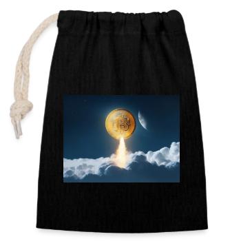Bitcoin flies to the moon - Closable cotton gift bag (14x20cm) - black - Front