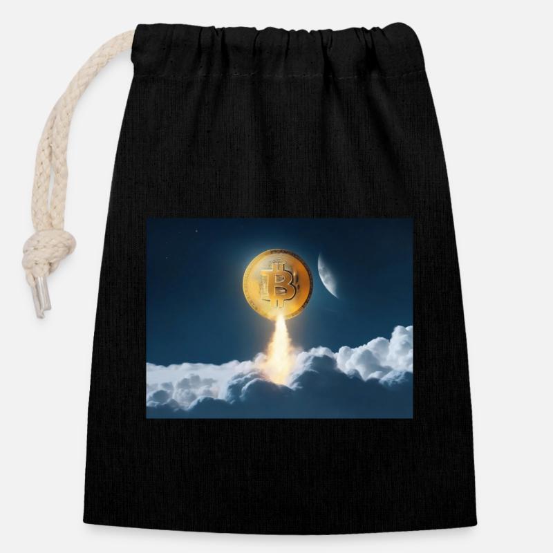 Le bitcoin s’envole vers la lune - Sac cadeau en coton avec cordon (14 x 20 cm) - noir