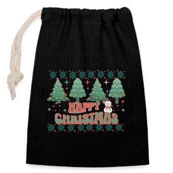 Joyeux bonhomme de neige de Noël dans la nature - Sac cadeau en coton avec cordon (14 x 20 cm) - noir - Devant