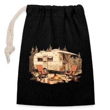 Camping Nature Wine Campfire - The Alps Designer - Closable cotton gift bag (14x20cm) - black - Front