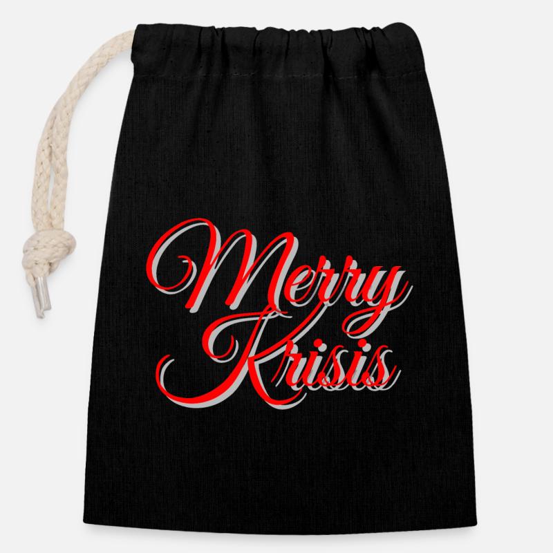 Joyeux Krisis - Sac cadeau en coton avec cordon (14 x 20 cm) - noir