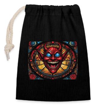 Diable à tête rouge - Sac cadeau en coton avec cordon (14 x 20 cm) - noir - Devant