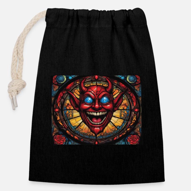 Diable à tête rouge - Sac cadeau en coton avec cordon (14 x 20 cm) - noir