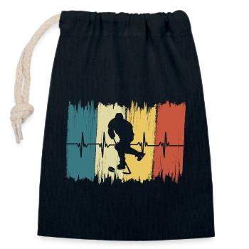 Vintage Hockey Heartbeat - Closable cotton gift bag (14x20cm) - navy - Front