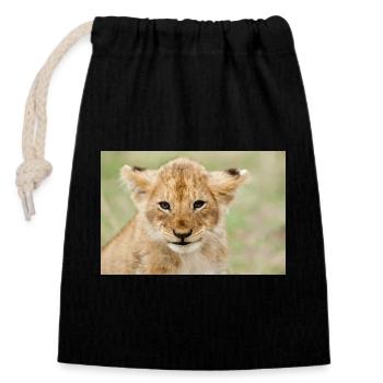 Bébé Lion - Sac cadeau en coton avec cordon (14 x 20 cm) - noir - Devant