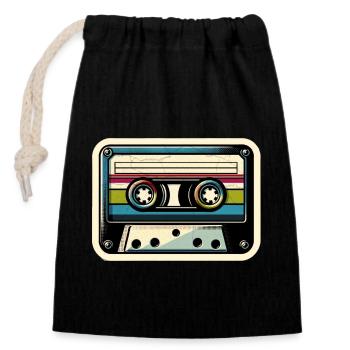 Retro Cassette Sticker - Verschließbarer Geschenkbeutel aus Baumwolle (14x20cm) - Schwarz - Vorne