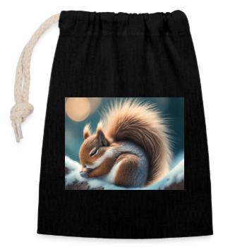 Cute animals doing hibernation – squirrel - Closable cotton gift bag (14x20cm) - black - Front