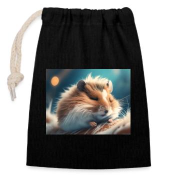 Cute animals doing hibernation – hamster - Closable cotton gift bag (14x20cm) - black - Front