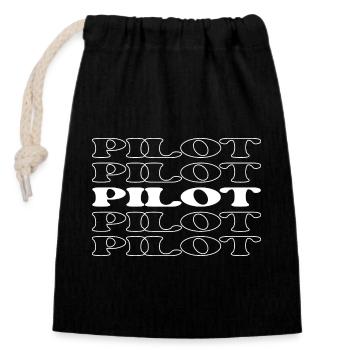 Pilot Aviator Aircraft Commander Airman Flier - Closable cotton gift bag (14x20cm) - black - Front