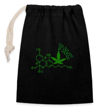 THC Molecular Structure - Closable cotton gift bag (14x20cm) - black - Front