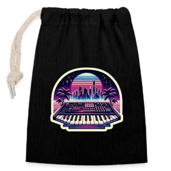 Synthesizer City Aufkleber - Verschließbarer Geschenkbeutel aus Baumwolle (14x20cm) - Schwarz - Vorne