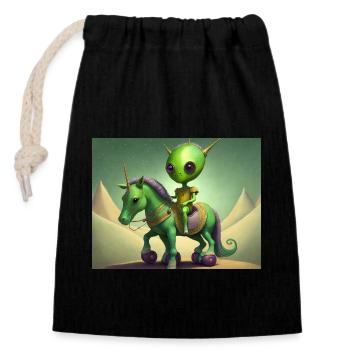mignon petit extraterrestre vintage vert chevauchant un cheval - Sac cadeau en coton avec cordon (14 x 20 cm) - noir - Devant