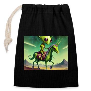 mignon petit extraterrestre vintage vert chevauchant un cheval - Sac cadeau en coton avec cordon (14 x 20 cm) - noir - Devant