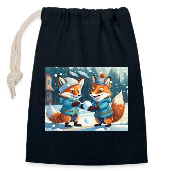 mignon petit renard démon vie quotidienne - jouer - Sac cadeau en coton avec cordon (14 x 20 cm) - bleu marine - Devant