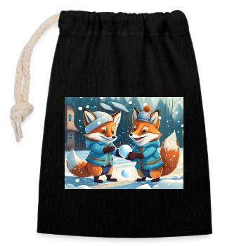 mignon petit renard démon vie quotidienne - jouer - Sac cadeau en coton avec cordon (14 x 20 cm) - noir - Devant