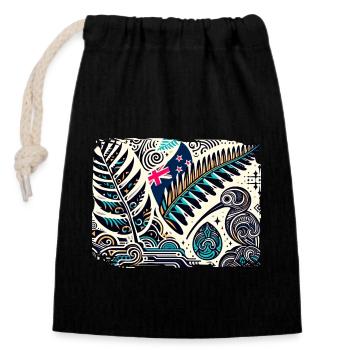 New Zealand Aotearoa Kiwi 3 - Closable cotton gift bag (14x20cm) - black - Front