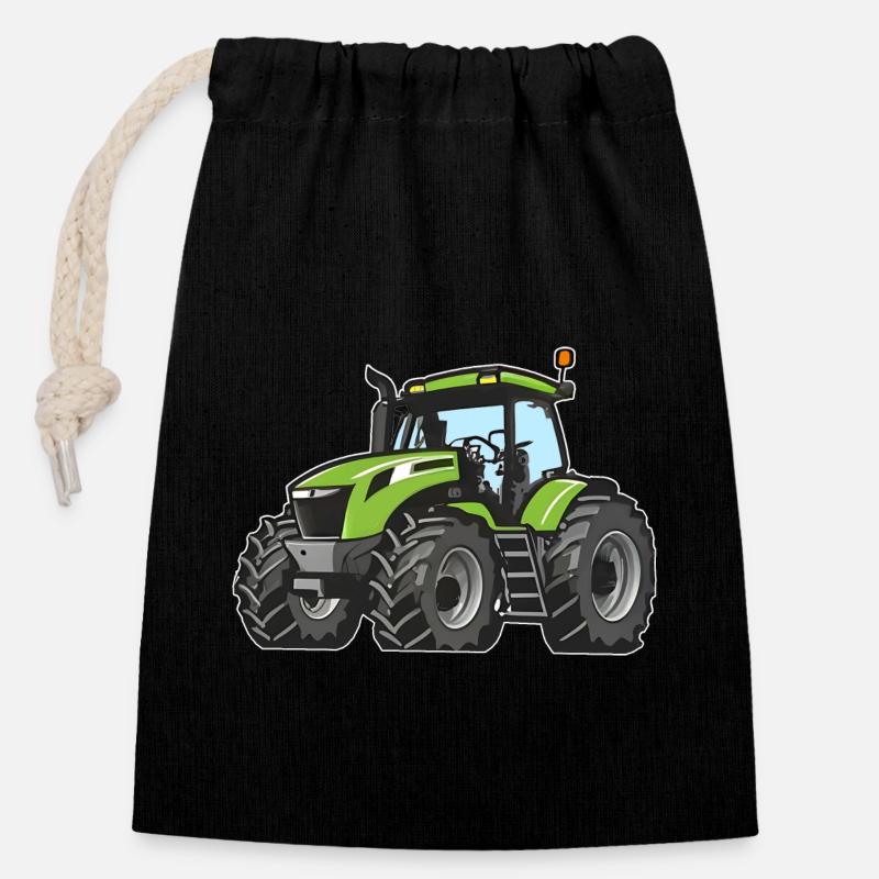 Grüner Traktor - Verschließbarer Geschenkbeutel aus Baumwolle (14x20cm) - Schwarz