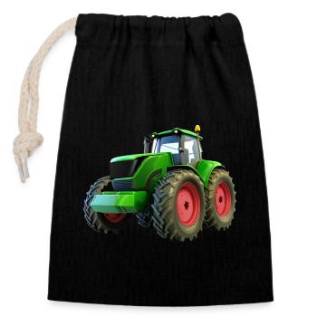 Nouveau gros tracteur avec des jantes rouges - Sac cadeau en coton avec cordon (14 x 20 cm) - noir - Devant