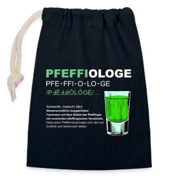 Pfeffiologe Pfeffi Pfefferminz Likör Sauf JGA - Verschließbarer Geschenkbeutel aus Baumwolle (14x20cm) - Navy - Vorne