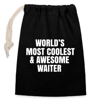 World's most coolest and awesome waiter - Closable cotton gift bag (14x20cm) - black - Front