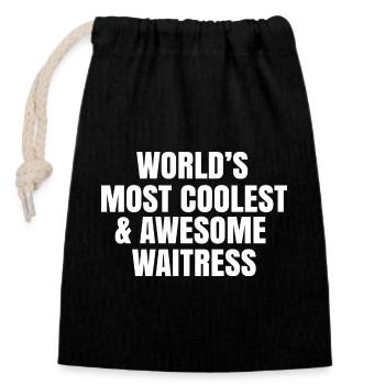 World's most coolest and awesome waitress - Closable cotton gift bag (14x20cm) - black - Front