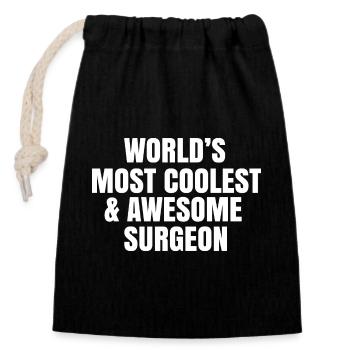 World's most coolest and awesome surgeon - Closable cotton gift bag (14x20cm) - black - Front