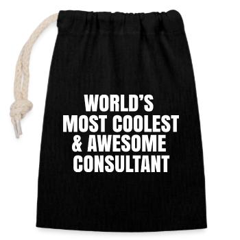 World's most coolest and awesome consultant - Closable cotton gift bag (14x20cm) - black - Front