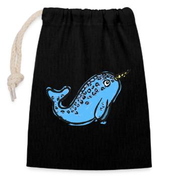 Illustration mignonne de narval - Sac cadeau en coton avec cordon (14 x 20 cm) - noir - Devant
