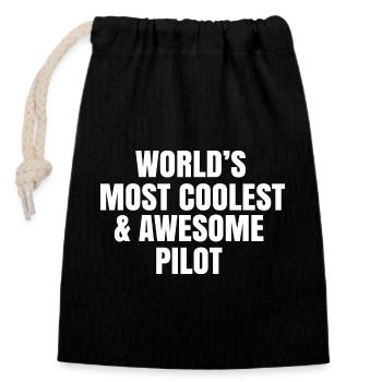 World's most coolest and awesome pilot - Closable cotton gift bag (14x20cm) - black - Front