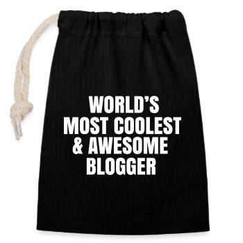 World's most coolest and awesome blogger - Closable cotton gift bag (14x20cm) - black - Front