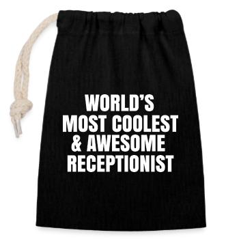 World's most coolest and awesome receptionist - Closable cotton gift bag (14x20cm) - black - Front