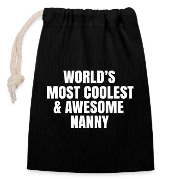 World's most coolest and awesome nanny - Closable cotton gift bag (14x20cm) - black - Front
