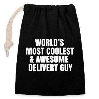 World's most coolest and awesome delivery guy - Closable cotton gift bag (14x20cm) - black - Front