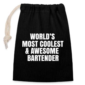 World's most coolest and awesome bartender - Closable cotton gift bag (14x20cm) - black - Front