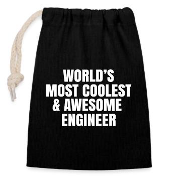 World's most coolest and awesome engineer - Closable cotton gift bag (14x20cm) - black - Front
