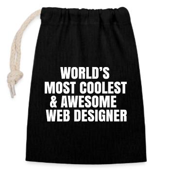World's most coolest and awesome web designer - Closable cotton gift bag (14x20cm) - black - Front