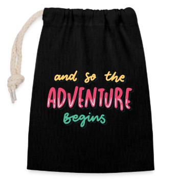 Let's the adventure begins - Closable cotton gift bag (14x20cm) - black - Front
