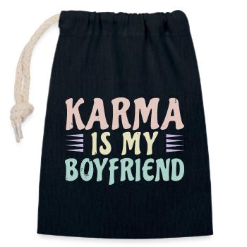 Karma is my boyfriend - Verschließbarer Geschenkbeutel aus Baumwolle (14x20cm) - Navy - Vorne