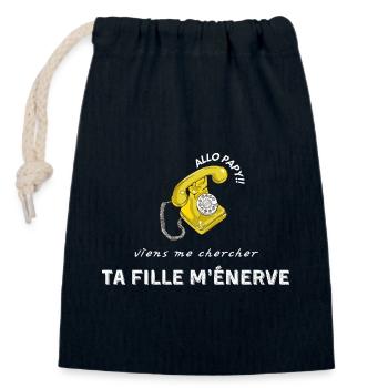 allo papy viens me chercher ta fille m’énerve - Sac cadeau en coton avec cordon (14 x 20 cm) - bleu marine - Devant