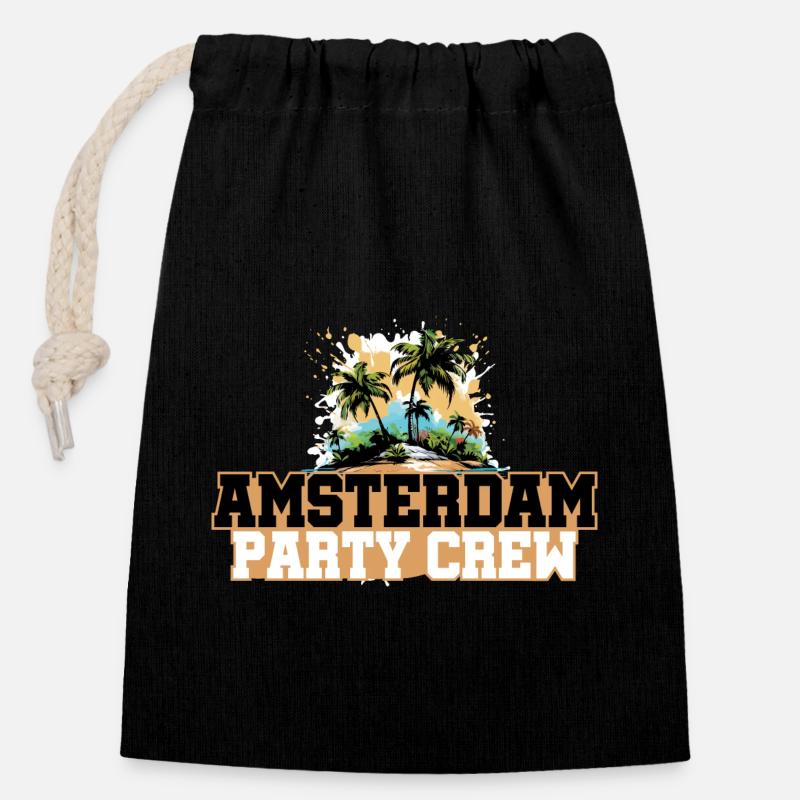 Amsterdam Party Crew Urlaub - Verschließbarer Geschenkbeutel aus Baumwolle (14x20cm) - Schwarz