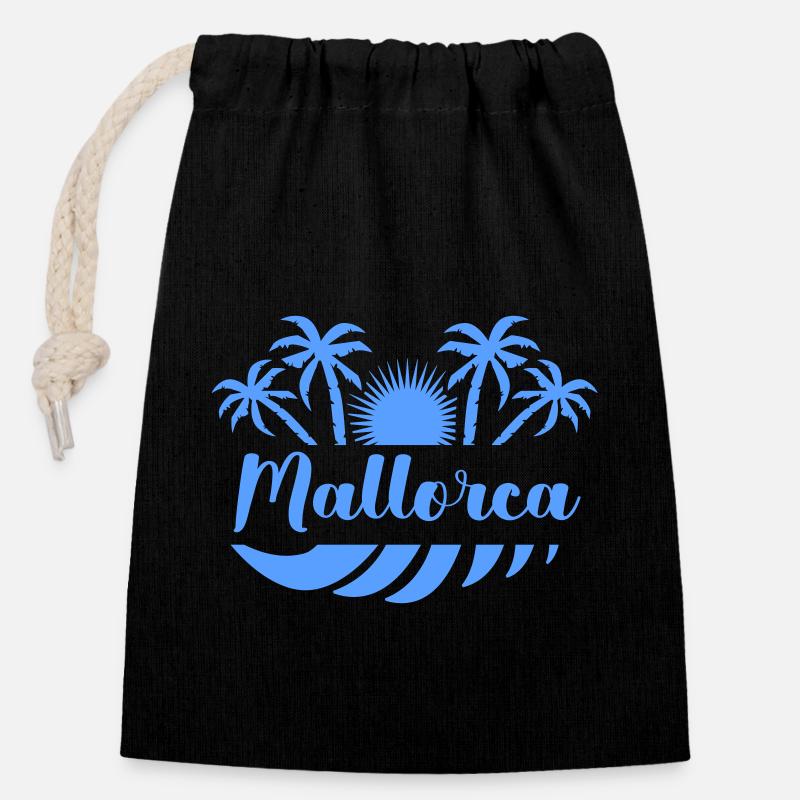 Majorque - Sac cadeau en coton avec cordon (14 x 20 cm) - noir