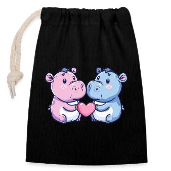 Hippopotamus Couple Love Couple In Love - Closable cotton gift bag (14x20cm) - black - Front