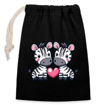 Zebra Couple Love Couple In Love - Closable cotton gift bag (14x20cm) - black - Front
