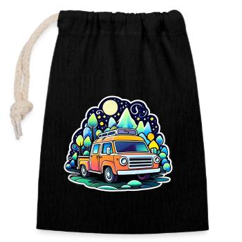 Camper Wohnmobil Campen - Verschließbarer Geschenkbeutel aus Baumwolle (14x20cm) - Schwarz - Vorne