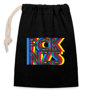 FCK NZS - Closable cotton gift bag (14x20cm) - black - Front