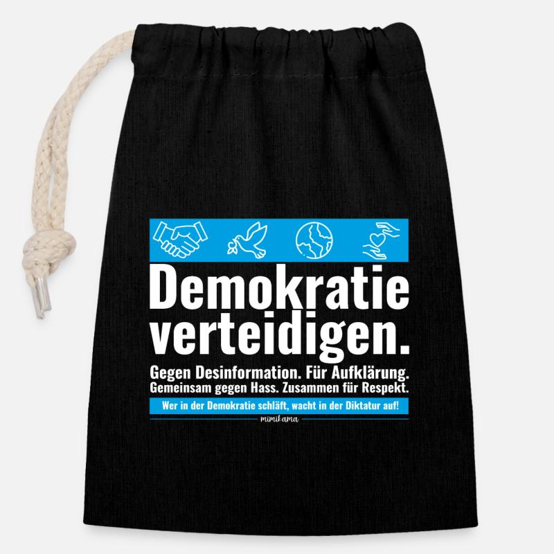 Mimikama Demokratie verteidigen - Verschließbarer Geschenkbeutel aus Baumwolle (14x20cm) - Schwarz