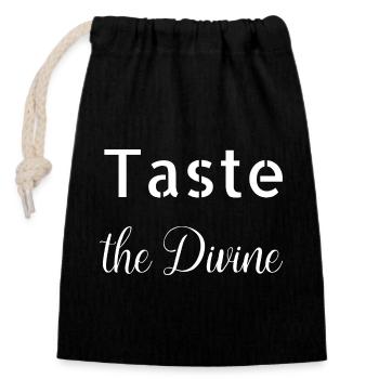 Heureux de manger des saveurs délicieuses et heureuses - Sac cadeau en coton avec cordon (14 x 20 cm) - noir - Devant