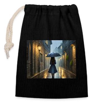 Marcher sous la pluie - Sac cadeau en coton avec cordon (14 x 20 cm) - noir - Devant