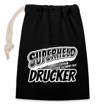 Superheld, clever getarnt als Drucker - Verschließbarer Geschenkbeutel aus Baumwolle (14x20cm) - Schwarz - Vorne